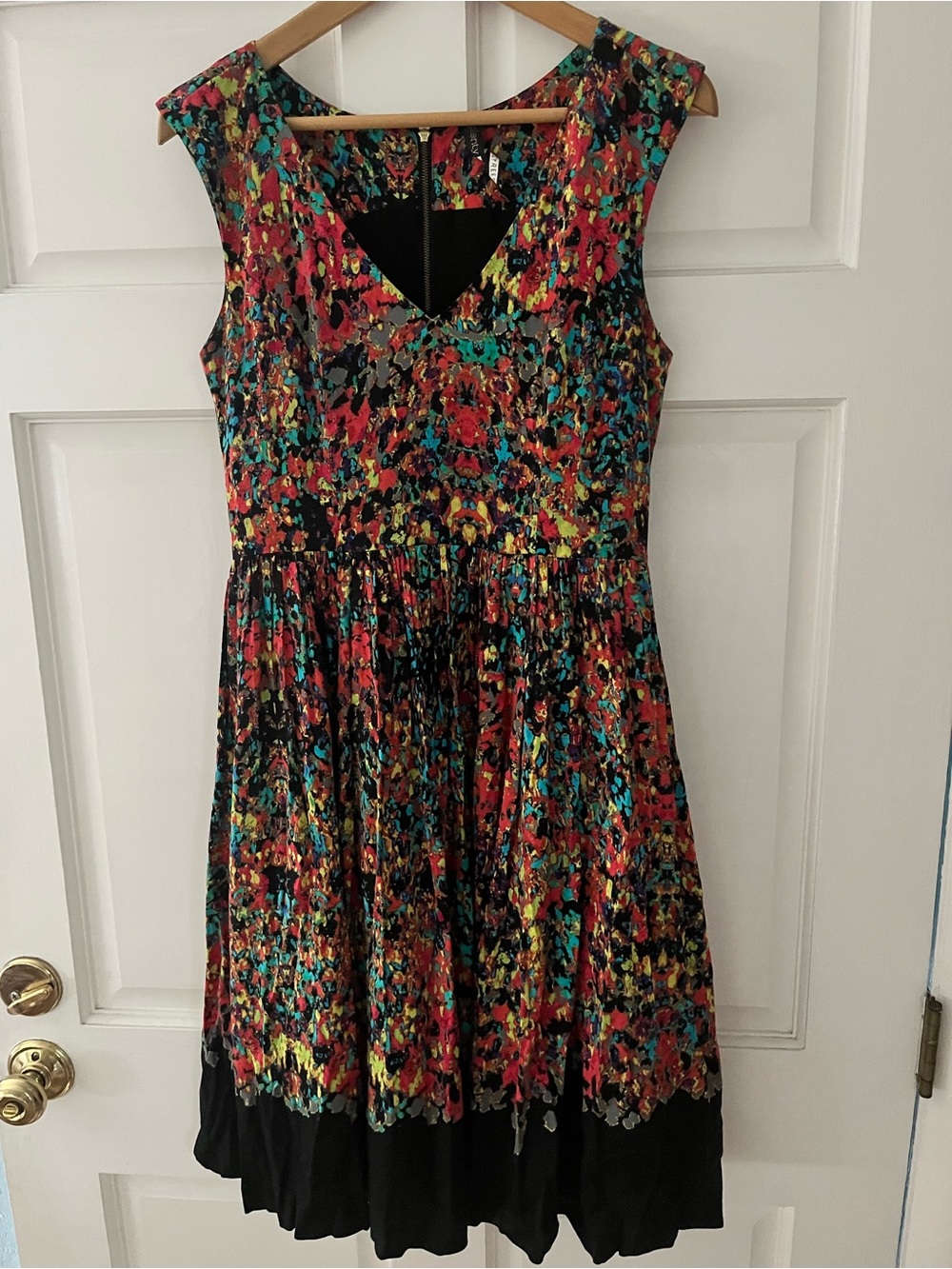 Anthropologie Multicolor Floral-Abstract Midi Dress (Black Base)